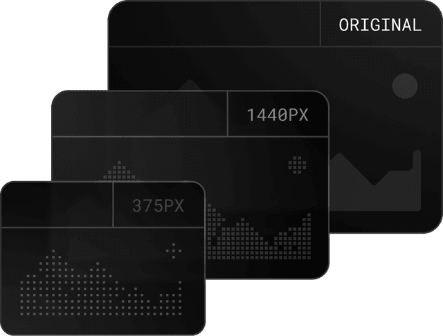 Three abstract images are resized at three different sizes and stacked on top of each other