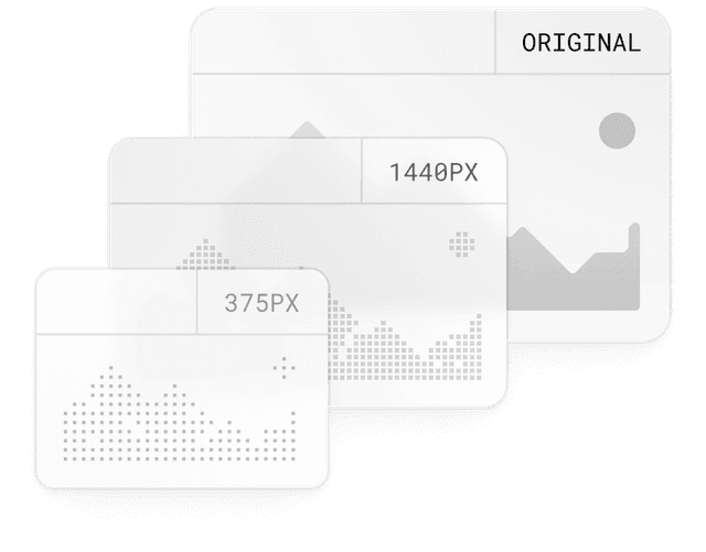 Three abstract images are resized at three different sizes and stacked on top of each other